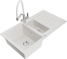Graniidist köögivalamu Mexen Matias 6502-20-671701-02, 90 x 50.5 x 20 cm, valge/kroom, segisti ja sifooniga