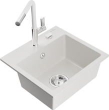 Graniidist köögivalamu Mexen Milo 6505-20-670401-02, 43.5 x 41 x 17.1 cm, valge/kroom, segisti ja sifooniga