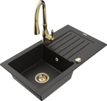 Graniidist köögivalamu Mexen Pablo 6510-75-672601-50, 75 x 43 x 16.1 cm, must/kuldne metallic, segisti ja sifooniga