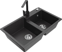 Graniidist köögivalamu Mexen Tomas 6516-76-670300-76, 80 x 50 x 19 cm, must täpiline, segisti ja sifooniga