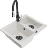 Graniidist köögivalamu Mexen Carlos 6518-20-672601-70, 58.2 x 47.5 x 17.7 cm, valge/must, segisti ja sifooniga