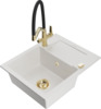 Graniidist köögivalamu Mexen Enzo 6506-20-671701-57-G, 57.6 x 46.5 x 17.4 cm, valge/must/gold, segisti ja sifooniga