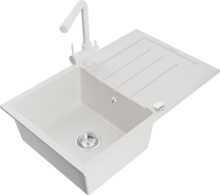 Graniidist köögivalamu Mexen Bruno 6513-20-671600-20, 79 x 49 x 20 cm, valge, koos segisti ja sifooniga