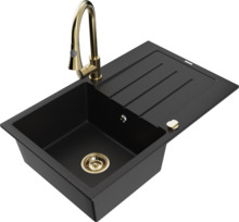 Graniidist köögivalamu Mexen Bruno 6513-77-670101-50, 79 x 49 x 20 cm, must/kuld, segisti ja sifooniga
