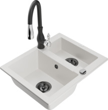 Graniidist köögivalamu Mexen Carlos 6518-20-672601-70, 58.2 x 47.5 x 17.7 cm, valge/must, segisti ja sifooniga