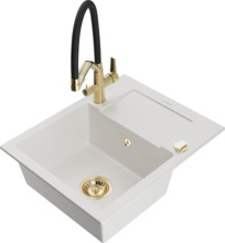 Graniidist köögivalamu Mexen Enzo 6506-20-671701-57-G, 57.6 x 46.5 x 17.4 cm, valge/must/gold, segisti ja sifooniga