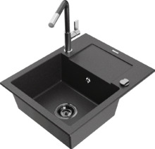Graniidist köögivalamu Mexen Enzo 6506-76-670401-08-B, 57 x 46 x 17.4 cm, must täpiline, koos segisti ja sifooniga