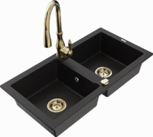 Graniidist köögivalamu Mexen Mario 6504-77-672601-50, 82 x 43 x 16.1 cm, must/gold, segisti ja sifooniga