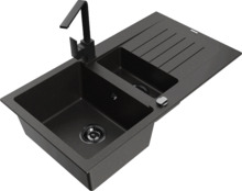 Graniidist köögivalamu Mexen Matias 6502-75-670300-70-B, 90 x 50.5 x 20 cm, must/kuldne, segisti ja sifooniga