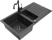 Graniidist köögivalamu Mexen Matias 6502-76-670700-70-B, 90 x 50.5 x 20 cm, must täpiline, segisti ja sifooniga