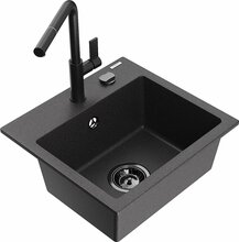 Graniidist köögivalamu Mexen Milo 6505-76-670401-70-B, 43 x 41 x 17 cm, must marmor, segisti ja sifooniga