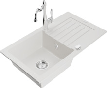 Graniidist köögivalamu Mexen Pablo 6510-20-670700-00, 75 x 43 x 16.1 cm, valge, koos segisti ja sifooniga