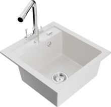 Graniidist köögivalamu Mexen Vito 6503-20-671600-00, 52 x 49 x 21 cm, valge/chrome, segisti ja sifooniga