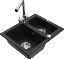 Graniidist köögivalamu Mexen Carlos 6518-77-671600-00, 58.2 x 47.5 x 17.7 cm, must, segisti ja sifooniga