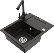 Graniidist köögivalamu Mexen Enzo 6506-75-671600-70, 57.6 x 46.5 x 17.4 cm, must/kuldne metallic, koos segisti ja sifooniga