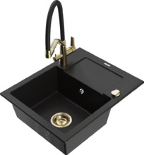 Graniidist köögivalamu Mexen Enzo 6506-77-671701-57-G, 57.6 x 46.5 x 17.4 cm, must/gold, koos segisti ja sifooniga