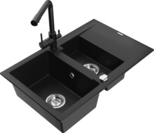 Graniidist köögivalamu Mexen Gaspar 6507-77-671600-70, 73 x 47 x 17.7 cm, must, segisti ja sifooniga