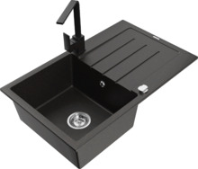 Graniidist köögivalamu Mexen Bruno 6513-73-670300-70, 79.5 x 49.5 x 20 cm, metallic must/hõbe, segisti ja sifooniga