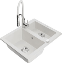 Graniidist köögivalamu Mexen Carlos 6518-20-73450-02, 58.2 x 47.5 x 17.7 cm, valge/chrome, segisti ja sifooniga