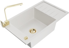 Graniidist köögivalamu Mexen Elias 6511-20-670300-50, 79 x 48 x 20 cm, valge/gold, koos segisti ja sifooniga