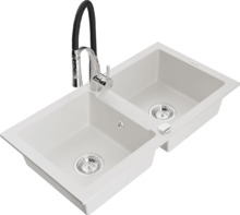 Graniitköögivalamu Mexen Mario 6504-20-73450-07, 82 x 43.6 x 16.1 cm, valge/must/kroom, segisti ja sifooniga