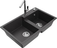 Graniidist köögivalamu Mexen Tomas 6516-76-670401-00, 80 x 50 x 19 cm, must täpiline, koos segisti ja sifooniga