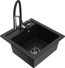 Graniidist köögivalamu Mexen Vito 6503-77-73450-07-B, 52 x 49 x 21 cm, must/chrome, segisti ja sifooniga