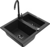 Graniidist köögivalamu Mexen Carlos 6518-73-670200-70-B, 58 x 47 x 17.7 cm, must/hõbedane metallic, segisti ja sifooniga