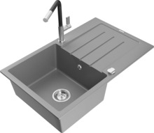 Graniidist köögivalamu Mexen Bruno 6513-71-670401-07, 79 x 49 x 20 cm, hall/must/chrome, koos segisti ja sifooniga