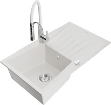 Graniidist köögivalamu Mexen Cesar 6514-20-73450-02, 77.5 x 47 x 20 cm, valge/chrome, segisti ja sifooniga