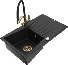 Graniidist köögivalamu Mexen Cesar 6514-77-671701-57-G, 77 x 47 x 20 cm, must/gold, koos segisti ja sifooniga