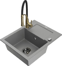 Graniidist köögivalamu Mexen Enzo 6506-71-73450-57-B, 57 x 46 x 17 cm, hall/must/gold, koos segisti ja sifooniga