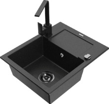 Graniidist köögivalamu Mexen Enzo 6506-73-670300-70-B, 57.6 x 46.5 x 17.4 cm, must/hõbedane metallic, koos segisti ja sifooniga