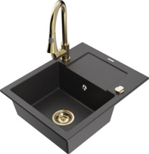 Graniidist köögivalamu Mexen Enzo 6506-76-670101-50, 57.6 x 46.5 x 17.4 cm, must täpiline, koos segisti ja sifooniga