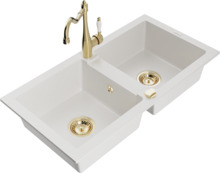 Graniidist köögivalamu Mexen Mario 6504-20-670700-50, 82 x 43.6 x 16.1 cm, valge/gold, koos segisti ja sifooniga