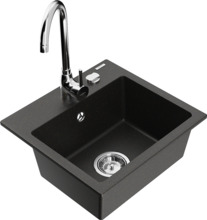 Graniidist köögivalamu Mexen Milo 6505-75-670200-00, 43.5 x 41 x 17.1 cm, must/kuldne, segisti ja sifooniga