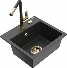 Graniidist köögivalamu Mexen Milo 6505-76-670401-57-G, 43 x 41 x 17.1 cm, must täpiline, koos segisti ja sifooniga