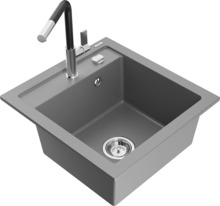 Graniidist köögivalamu Mexen Vito 6503-71-670401-07, 49 x 52 x 21 cm, hall/must/chrome, koos segisti ja sifooniga
