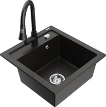 Graniidist köögivalamu Mexen Vito 6503-75-670101-70, 52 x 49 x 21 cm, metallic must/kuldne, segisti ja sifooniga