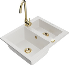 Graniidist köögivalamu Mexen Carlos 6518-20-670200-50, 58 x 47 x 17.7 cm, valge, segisti ja sifooniga