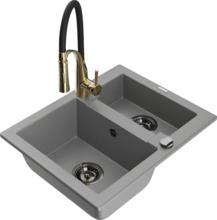 Graniidist köögivalamu Mexen Carlos 6518-71-73450-57-B, 58 x 47 x 17.7 cm, hall/must/kuldne, segisti ja sifooniga