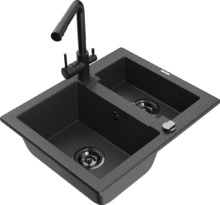 Graniidist köögivalamu Mexen Carlos 6518-76-671600-70-B, 58.2 x 47.5 x 17.7 cm, must täpiline, koos segisti ja sifooniga