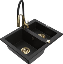 Graniidist köögivalamu Mexen Carlos 6518-77-73450-57-G, 58.2 x 47.5 x 17.7 cm, must/gold, segisti ja sifooniga