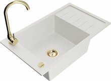 Graniidist köögivalamu Mexen Elias 6511-20-670200-50, 79.5 x 48 x 20 cm, valge, koos segisti ja sifooniga