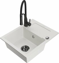 Graniidist köögivalamu Mexen Enzo 6506-20-73450-70-B, 57.6 x 46.5 x 17.4 cm, valge/must, koos segisti ja sifooniga