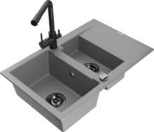 Graniidist köögivalamu Mexen Gaspar 6507-71-671600-70-B, 73 x 47 x 17.7 cm, hall/must, segisti ja sifooniga