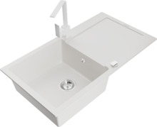 Graniidist köögivalamu Mexen Leo 6501-20-670300-20, 90 x 50 x 19 cm, valge, koos segisti ja sifooniga