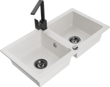 Graniidist köögivalamu Mexen Mario 6504-20-670300-70, 82 x 43 x 16 cm, valge/must, koos segisti ja sifooniga