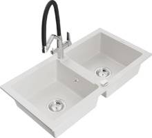 Graniidist köögivalamu Mexen Mario 6504-20-671701-07, 82 x 43 x 16 cm, valge, koos segisti ja sifooniga
