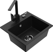 Graniidist köögivalamu Mexen Milo 6505-77-670300-70-B, 43.5 x 41 x 17.1 cm, must, koos segisti ja sifooniga